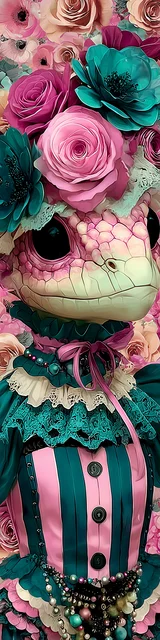 Free printable dragon bookmark featuring pink scaly dragon dressed up